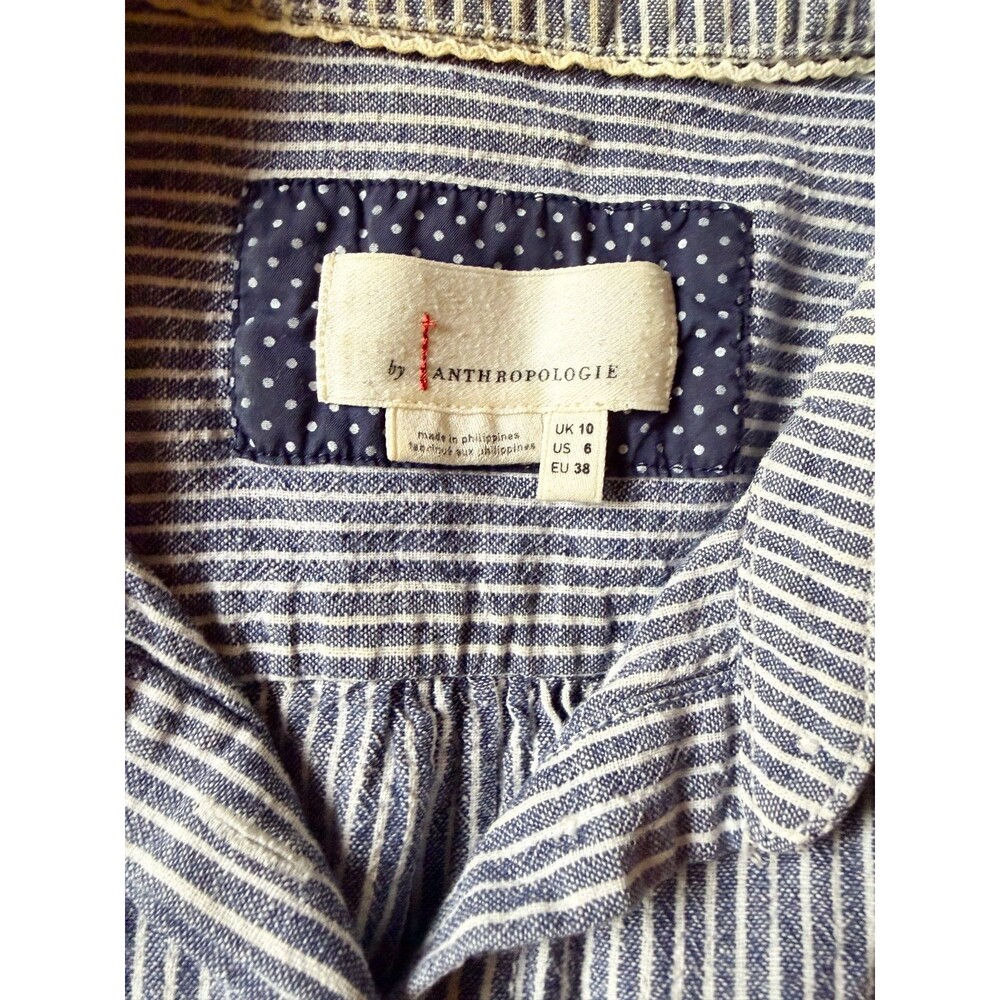 Adorable Anthropologie Blue White Stripe Collar Sleeveless Romper Size 6 - Picture 3 of 5